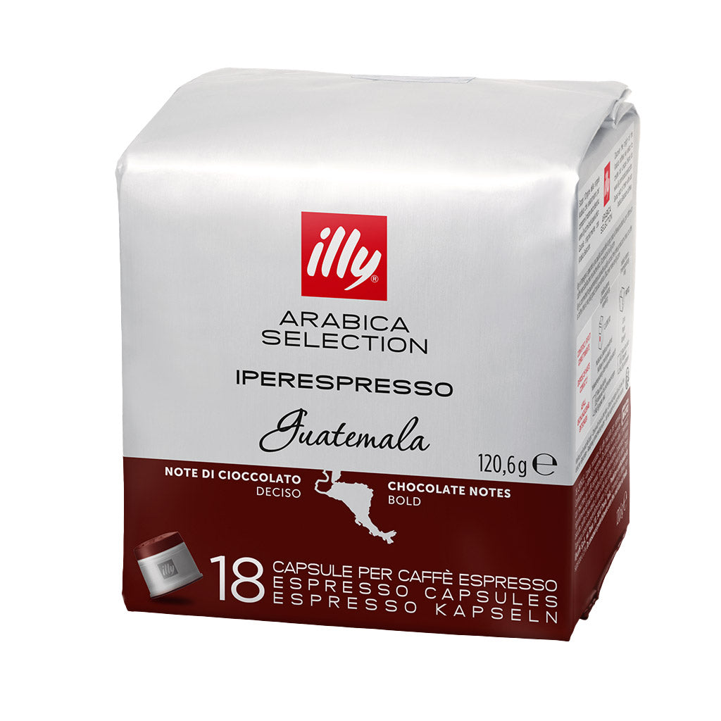 Confezione da 18 capsule per caffè espresso Illy Iperespresso Arabica Selection Guatemala con note di cioccolato.