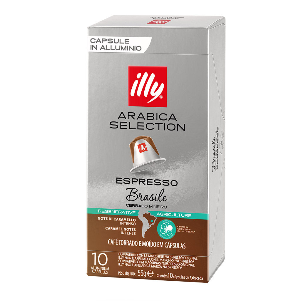 Astuccio da 10 capsule in alluminio compatibili Nespresso Caffè Illy Arabica Selection Brasile Cerrado Mineiro.