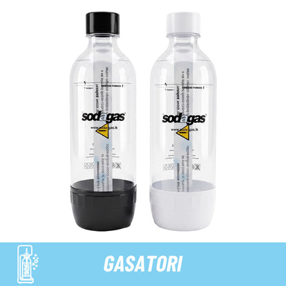 Bottiglie per gasatore Sodagas universali Duo Pack: set 2 bottiglie riutilizzabili per acqua frizzante, bianco e nero.