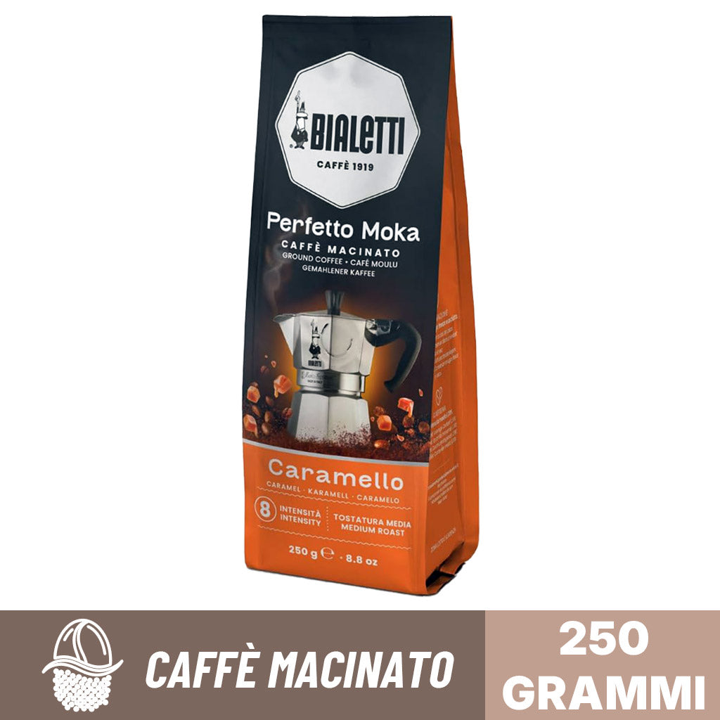 Fronte confezione caffè macinato caramello perfetto moka