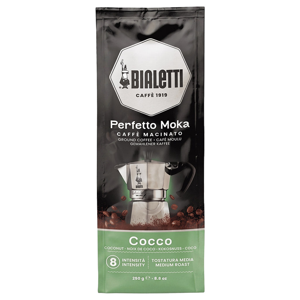 vista frontale caffè macinato perfetto moka cocco