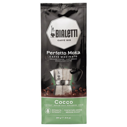 vista frontale caffè macinato perfetto moka cocco