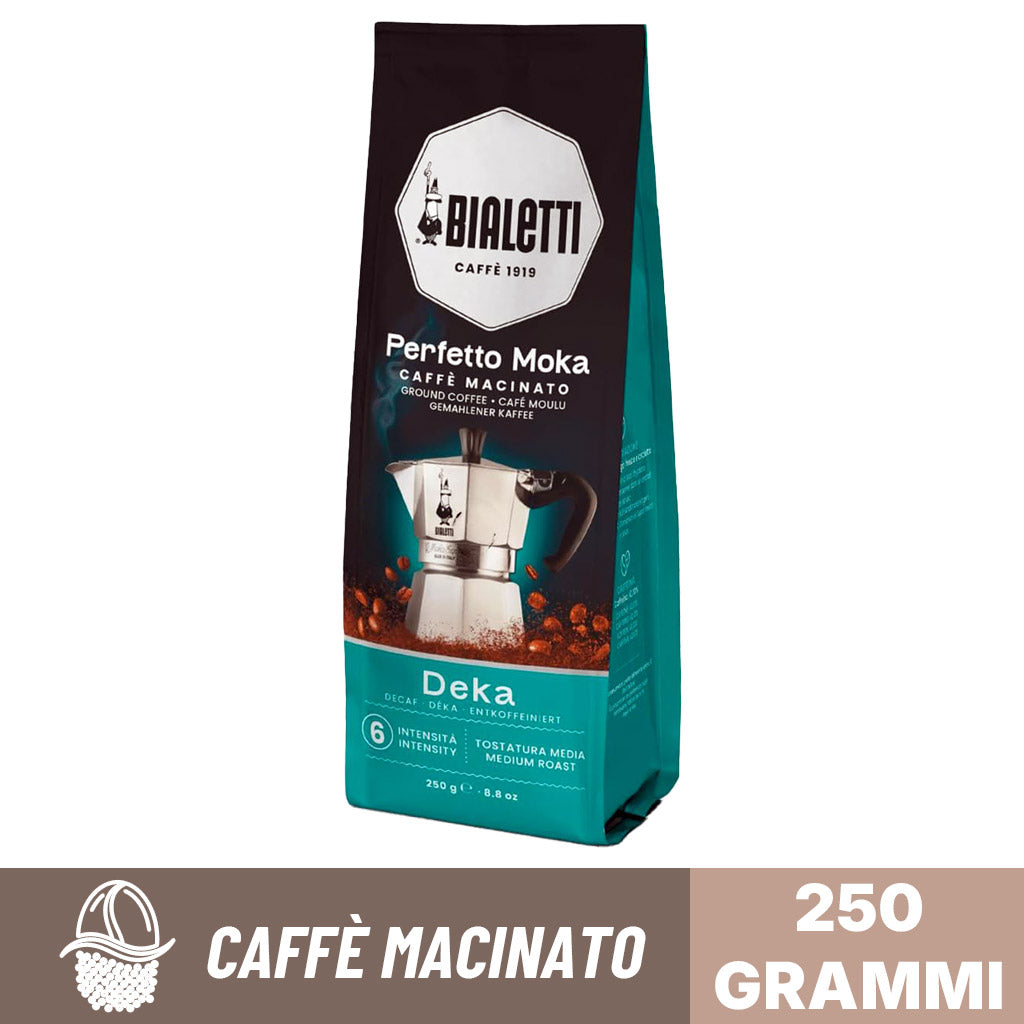 Fronte confezione caffè macinato decaffeinato perfetto moka