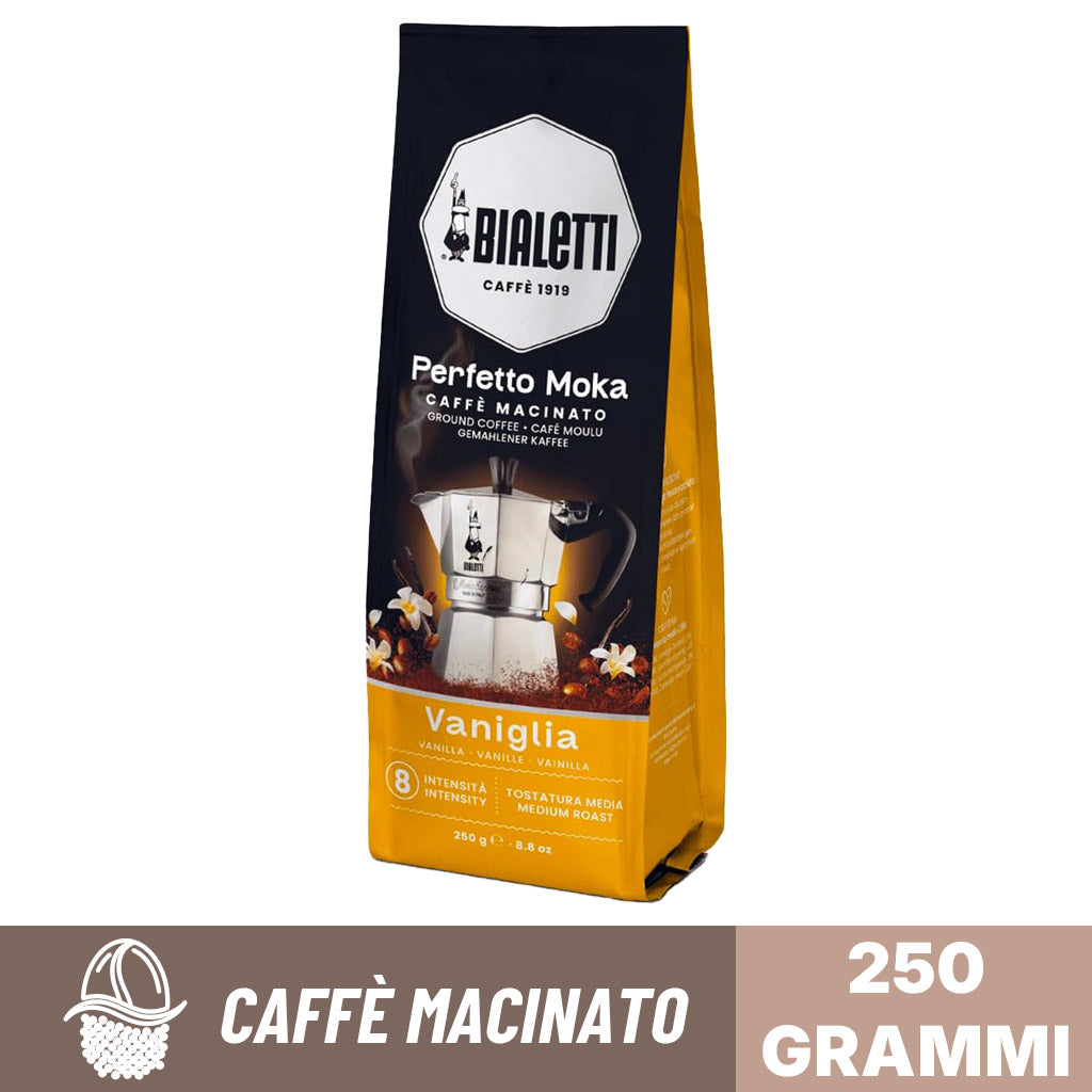 Fronte confezione caffè macinato vaniglia perfetto moka