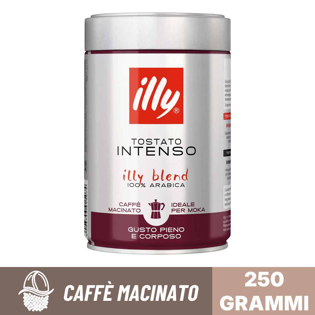 Barattolo di caffè macinato Illy Tostato Intenso 100% Arabica da 250g ideale per moka.