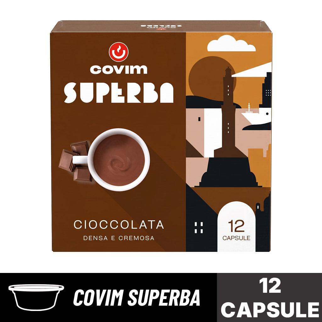 Capsule Covim Superba Cioccolata: confezione da 12 capsule originali per bevanda al cioccolato densa