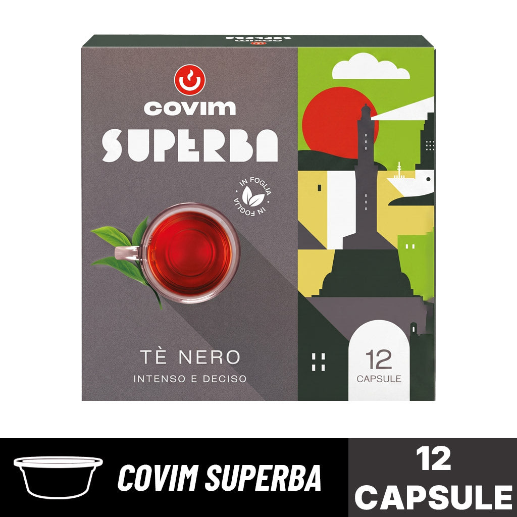 Capsule Covim Superba Te Nero: confezione da 12 capsule originali bevanda con carattere intenso e deciso