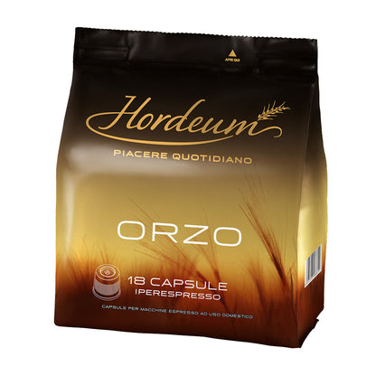 Confezione morbida da 18 capsule per bevanda Hordeum Orzo compatibili con sistema Illy Iperespresso.