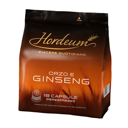 Confezione morbida da 18 capsule per bevanda Hordeum Orzo e Ginseng compatibili con sistema Illy Iperespresso.