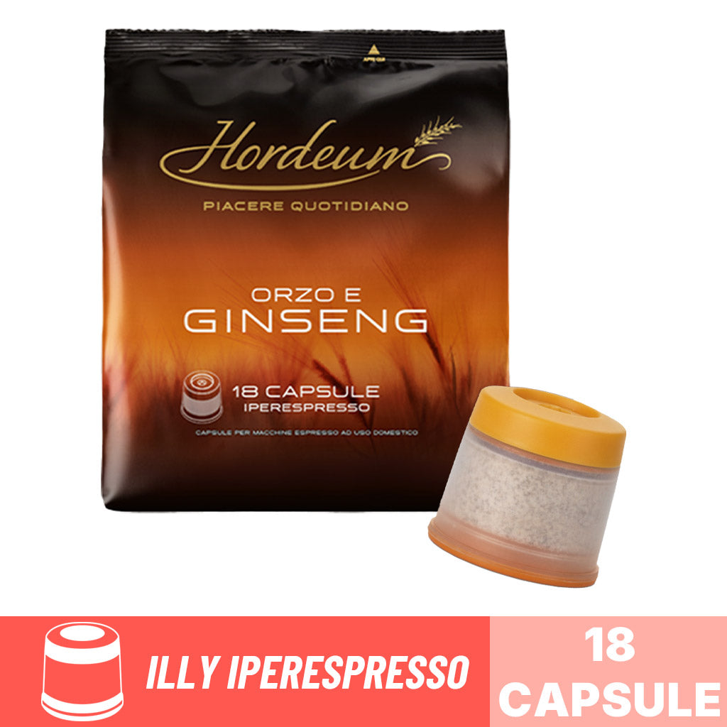 Capsule Orzo e Ginseng Hordeum compatibili Illy Iperespresso: confezione da 18 capsule per bevanda solubile