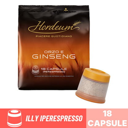 Capsule Orzo e Ginseng Hordeum compatibili Illy Iperespresso: confezione da 18 capsule per bevanda solubile