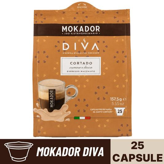 Confezione singola da 25 capsule Mokador Diva cortado