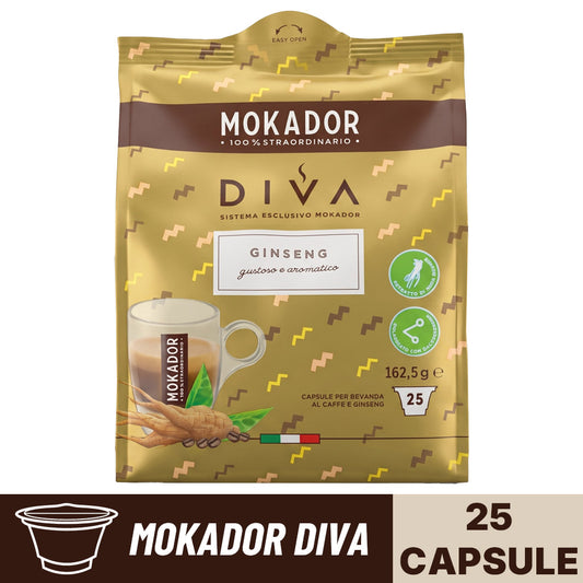 Confezione singola da 25 capsule Mokador Diva ginseng