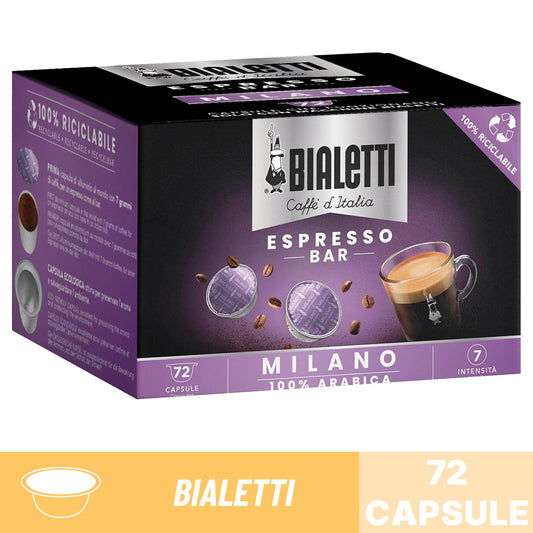 Caffè d'Italia Bialetti miscela Milano: confezione risparmio da 72 capsule in alluminio 100% riciclabile