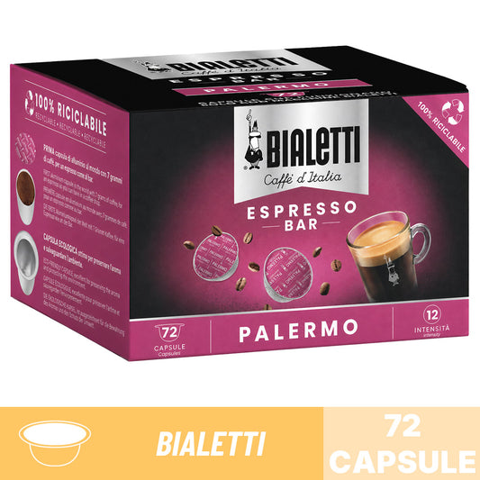 Caffè d'Italia Bialetti miscela Palermo: confezione risparmio da 72 capsule in alluminio 100% riciclabile