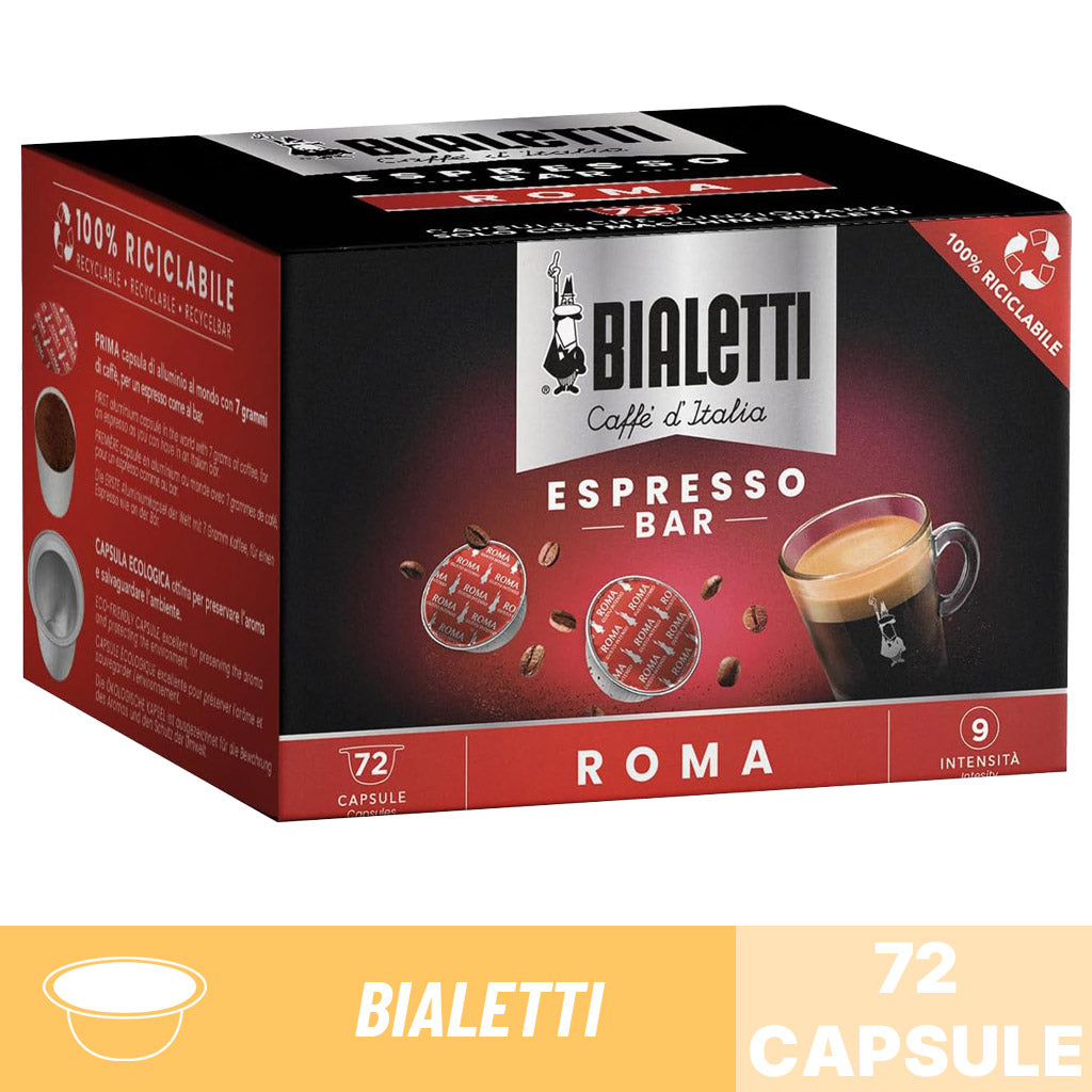 Caffè d'Italia Bialetti miscela Roma: confezione risparmio da 72 capsule in alluminio 100% riciclabile