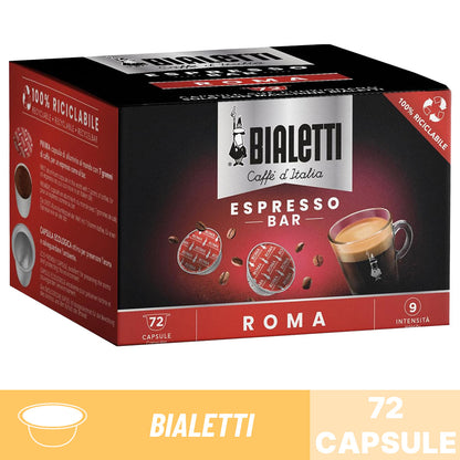 Caffè d'Italia Bialetti miscela Roma: confezione risparmio da 72 capsule in alluminio 100% riciclabile