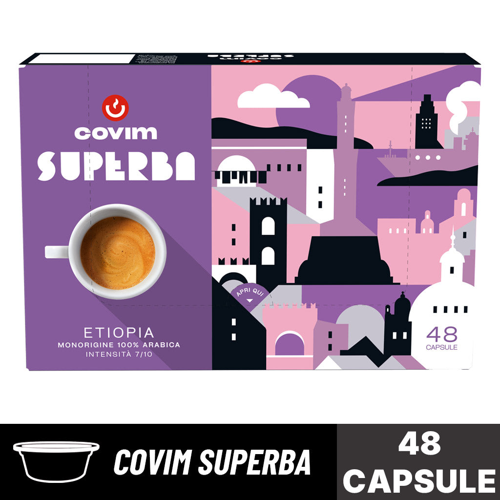 Capsule caffè Covim Superba Etiopia 100% Arabica: scatola da 48 capsule originali