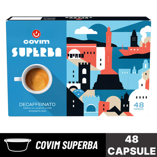 Capsule caffè Covim Superba Suave Decaffeinato: scatola da 48 capsule originali