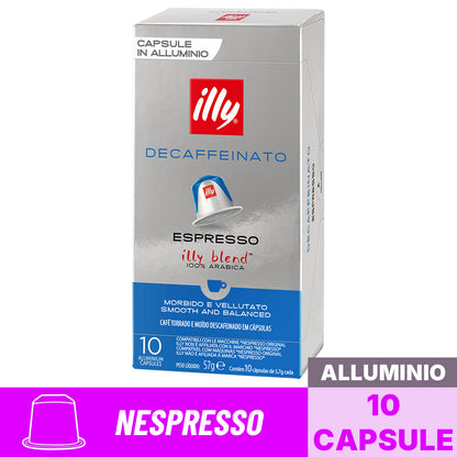 Confezione da 10 capsule in alluminio compatibili Nespresso Caffè Illy Decaffeinato