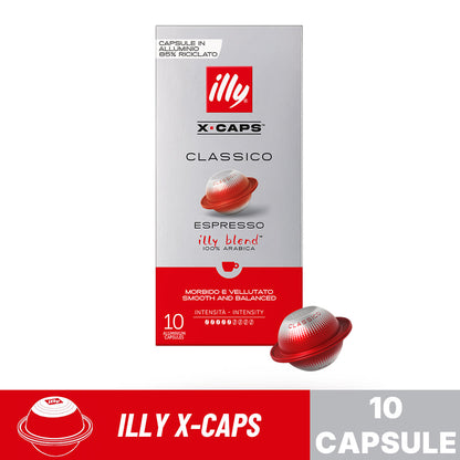 frontale confezione con capsula illy classico x-caps 10 capsule alluminio
