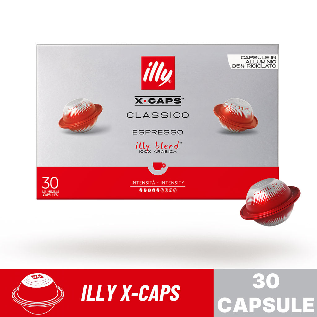 frontale confezione con capsula illy classico x-caps 30 capsule alluminio