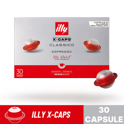 frontale confezione con capsula illy classico x-caps 30 capsule alluminio