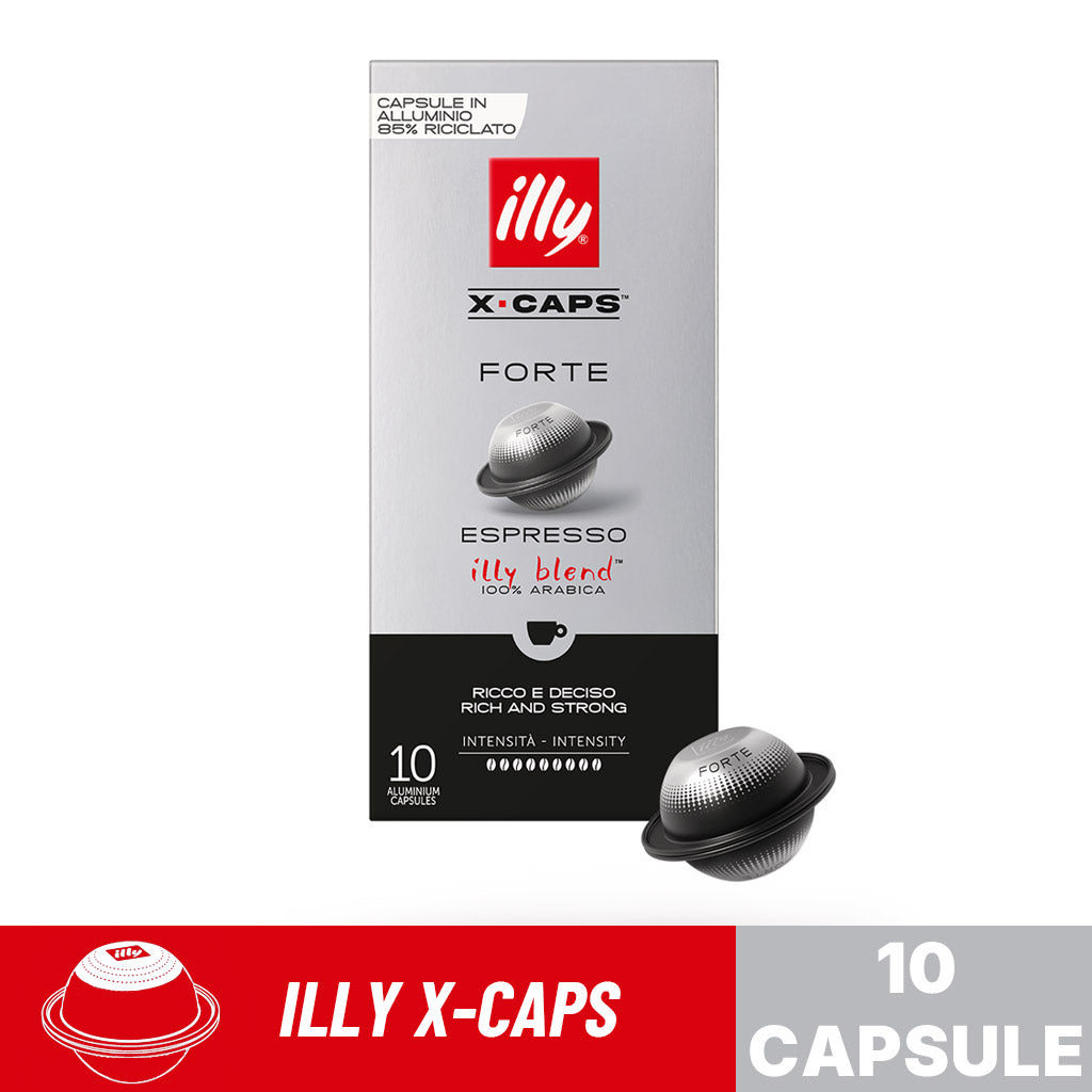 frontale confezione con capsula illy forte x-caps 10 capsule alluminio