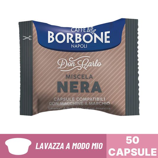 Bustina singola di capsule compatibili Lavazza A Modo Mio Caffè Borbone Don Carlo Miscela Nera 