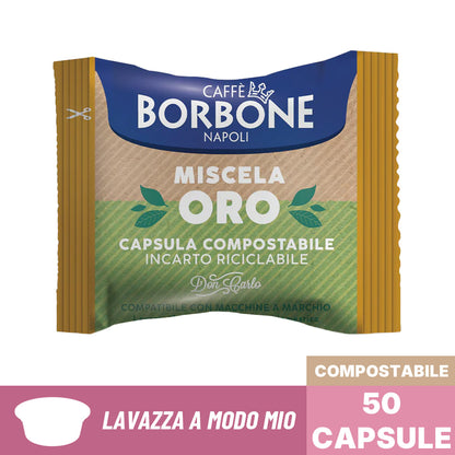 Bustina singola di capsule compostabili compatibili Lavazza A Modo Mio Caffè Borbone Don Carlo Miscela Oro