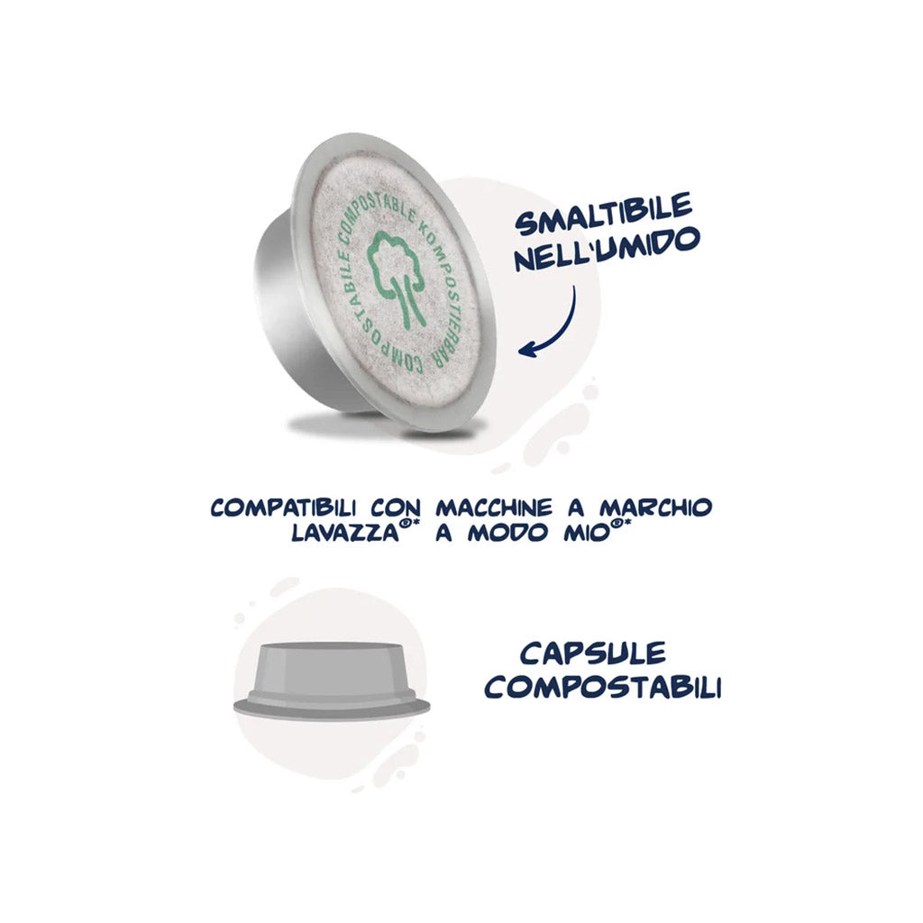 Schema di smaltimento capsule compostabili Caffè Borbone Don Carlo Miscela Oro: indicazione per il conferimento nell'umido organico.