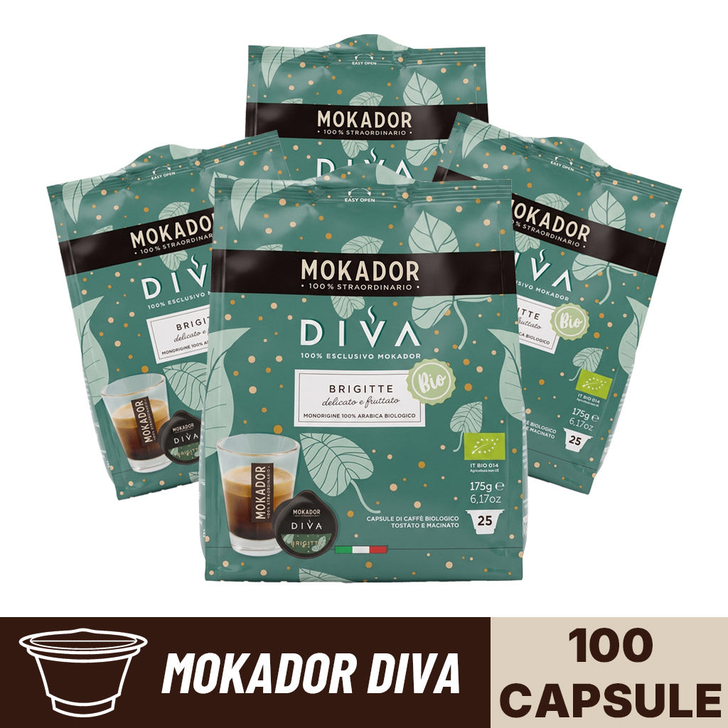 Confezione da 100 capsule Mokador Diva brigitte 100% arabica in 4 sacchetti da 25 pezzi
