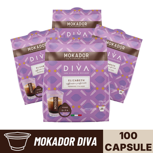 Confezione da 100 capsule Mokador Diva elizabeth in 4 sacchetti da 25 pezzi