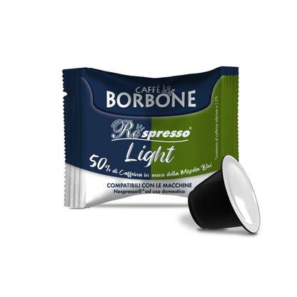 Bustina e capsula Caffè Borbone Miscela Light con 50% di caffeina in meno compatibile Nespresso.
