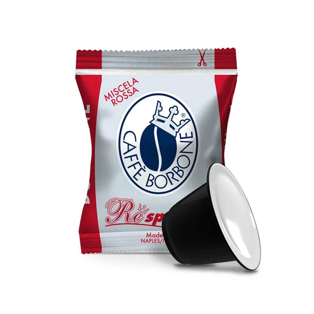 Bustina e capsula Caffè Borbone Miscela Rossa linea Respresso compatibile macchine Nespresso.