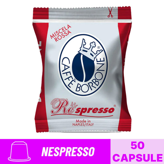 Capsule caffè Borbone Respresso Miscela Rossa compatibili Nespresso: box da 50 capsule per espresso intenso.