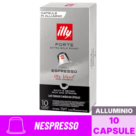 Confezione da 10 capsule in alluminio compatibili Nespresso Caffè Illy Forte Extra Bold Roast 