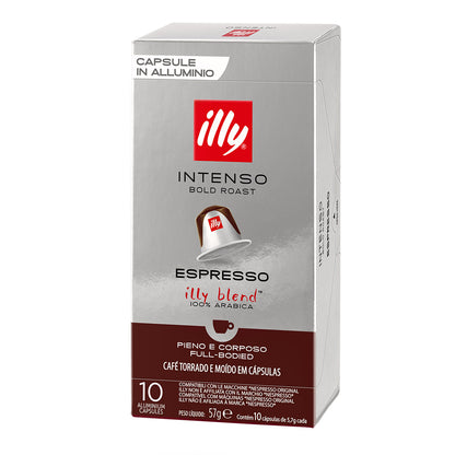 Astuccio da 10 capsule in alluminio compatibili Nespresso Caffè Illy Intenso Bold Roast.