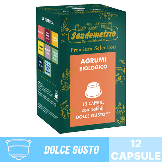 Scatola da 12 capsule compatibili Nescafé Dolce Gusto Sandemetrio Infuso Agrumi Biologico Premium Selection.