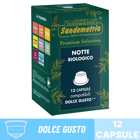 Scatola da 12 capsule compatibili Nescafé Dolce Gusto Sandemetrio Tisana Notte Biologico Premium Selection.