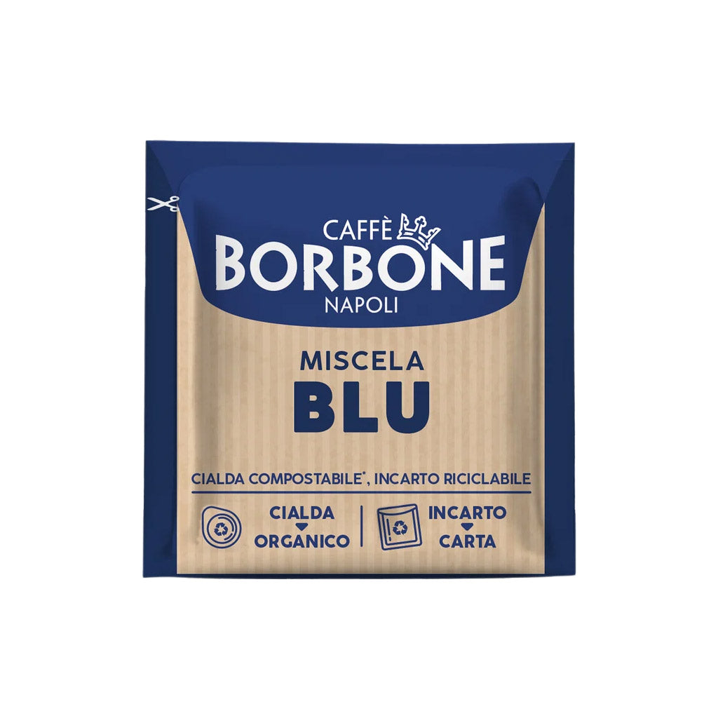 Bustina monodose cialda ESE 44 mm Caffè Borbone Miscela Blu con incarto riciclabile in carta