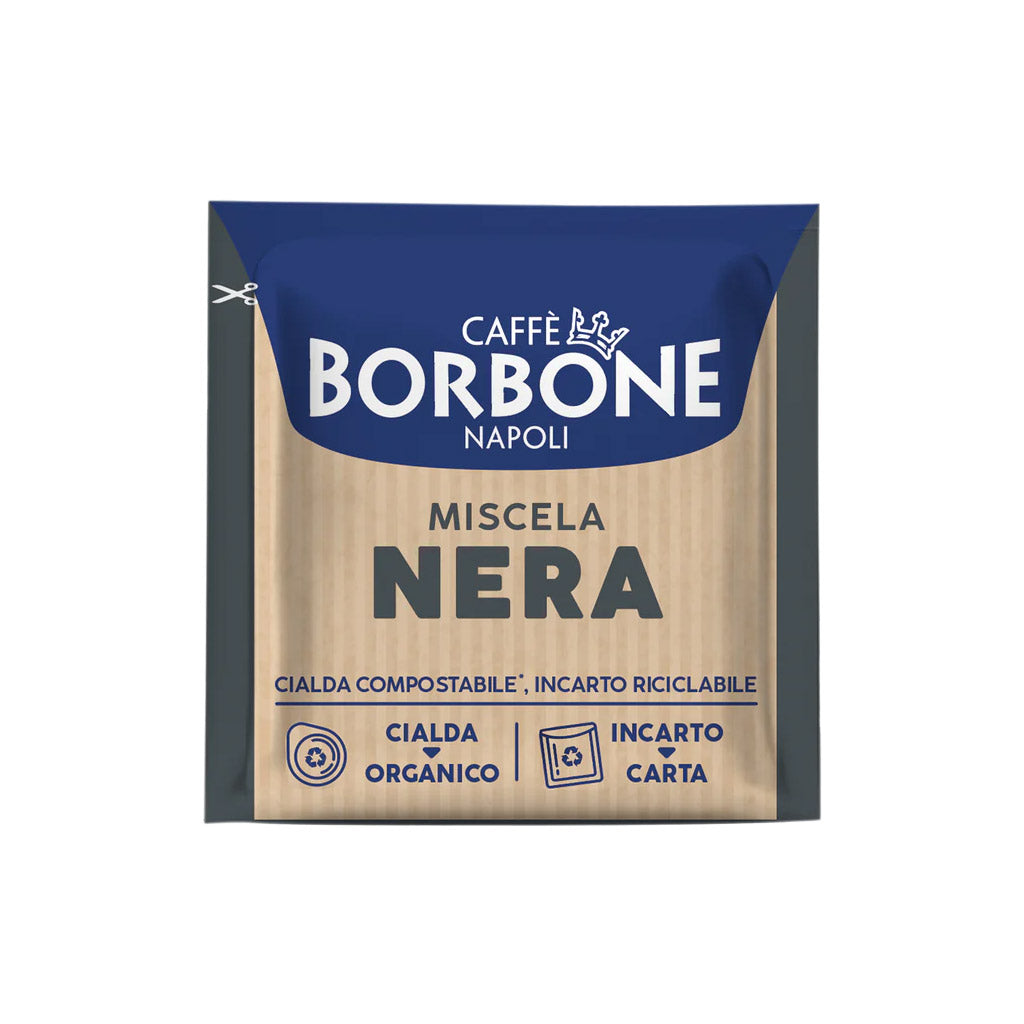 Bustina monodose cialda ESE 44 mm Caffè Borbone Miscela Nera con incarto riciclabile in carta