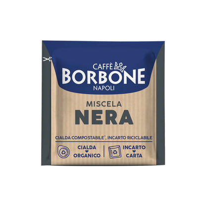 Bustina monodose cialda ESE 44 mm Caffè Borbone Miscela Nera con incarto riciclabile in carta