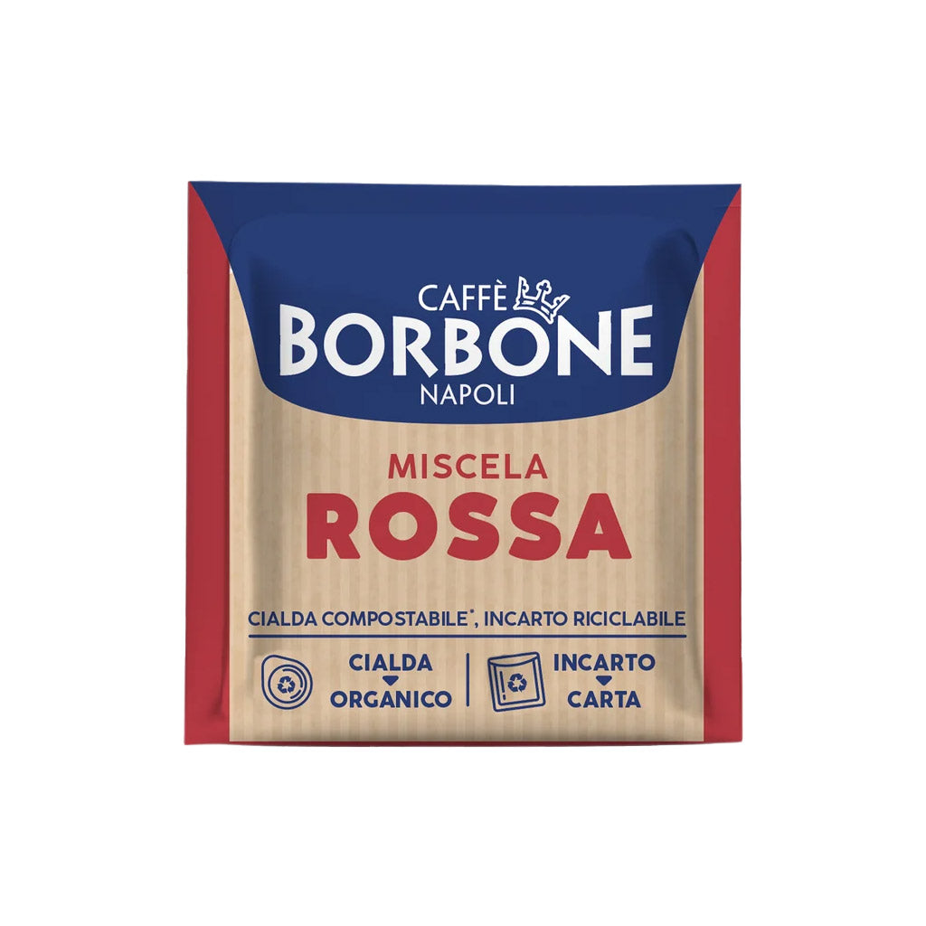 Bustina monodose cialda ESE 44 mm Caffè Borbone Miscela Rossa con incarto riciclabile in carta