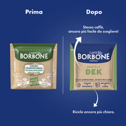Guida al riciclo cialde Caffè Borbone Dek: nuovo incarto riciclabile nella carta e cialda nell'umido