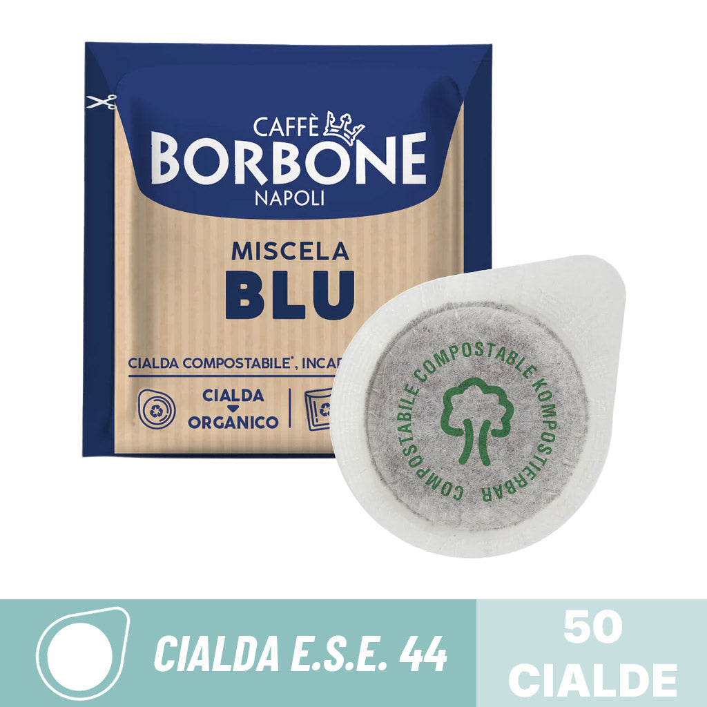 Cialde compostabili ESE 44 Caffè Borbone Miscela Blu: confezione da 50 cialde per espresso equilibrato e rotondo