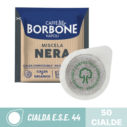 Cialde compostabili ESE 44 Caffè Borbone Miscela Nera: confezione da 50 cialde per espresso corposo e cremoso