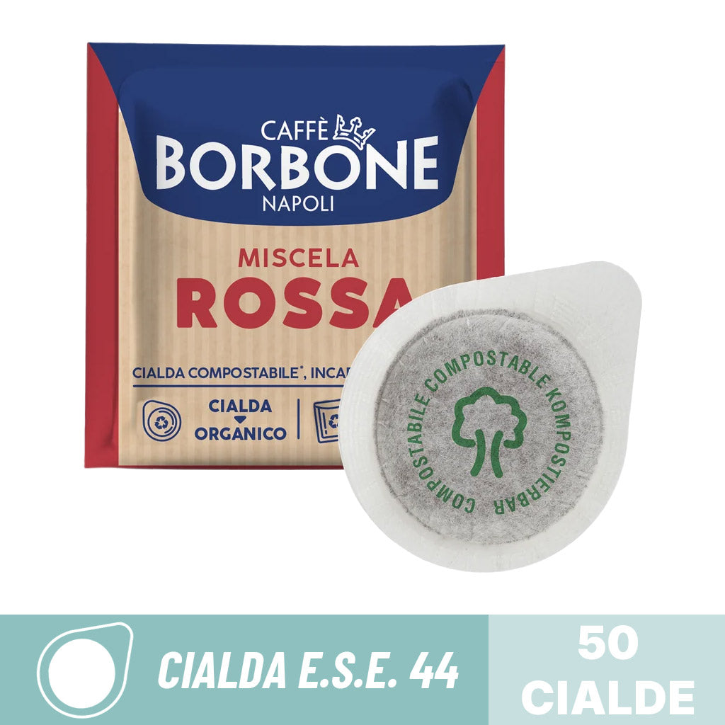 Cialde compostabili ESE 44 Caffè Borbone Miscela Rossa: confezione da 50 cialde per espresso forte e deciso.