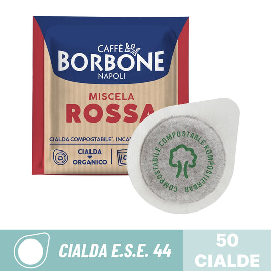 Cialde compostabili ESE 44 Caffè Borbone Miscela Rossa: confezione da 50 cialde per espresso forte e deciso.