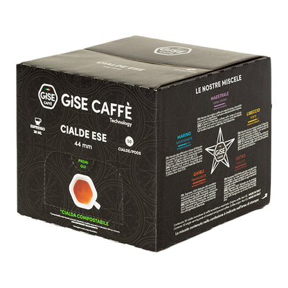Scatola dispenser da 50 cialde compostabili ESE 44 Gisé Caffè miscela Ghibli Travolgente.
